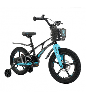 Велосипед детский  MAXISCOO AIR, Deluxe + 16,  черный аметист, дисковые тормоза, нескользящие педали, дополнительные колёса в комплекте (2023)