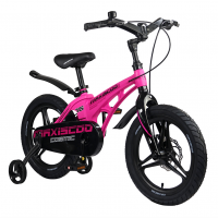 Велосипед детский  MAXISCOO COSMIC Deluxe 16,  розовый матовый, дисковые тормоза, нескользящие педали, дополнительные колёса в комплекте (2023)