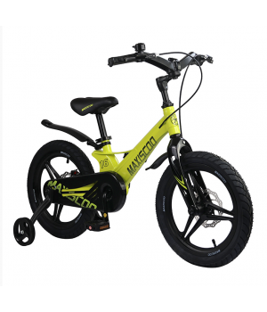 Велосипед детский  MAXISCOO ,  SPACE  Deluxe  16,  cерый, дисковые тормоза, нескользящие педали, дополнительные колёса в комплекте (2023)