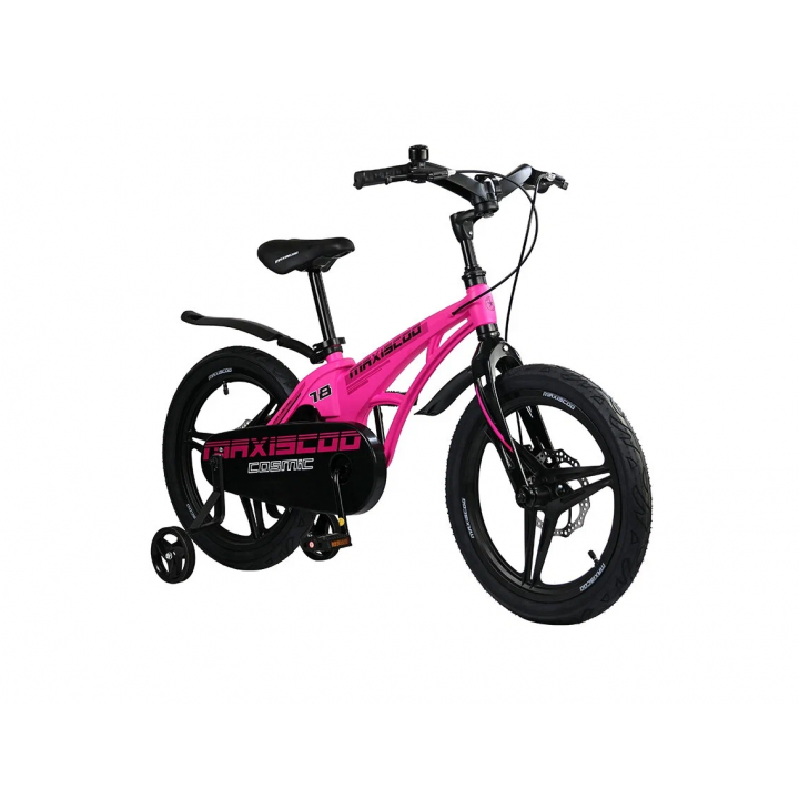 Велосипед детский  MAXISCOO COSMIC Deluxe  18 матовый розовый,  , дисковые тормоза, нескользящие педали, дополнительные колёса в комплекте 