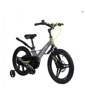 Велосипед детский  MAXISCOO SPACE   Deluxe  18 матовый серый,  , дисковые тормоза, нескользящие педали, дополнительные колёса в комплекте (2023)