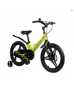 Велосипед детский  MAXISCOO SPACE   Deluxe  18 матовый  желтый,  , дисковые тормоза, нескользящие педали, дополнительные колёса в комплекте (2023)
